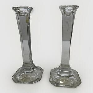 Vintage MCM Mikasa Clear Crystal Candle Holders Set of Two, 7” Austria, Elegant